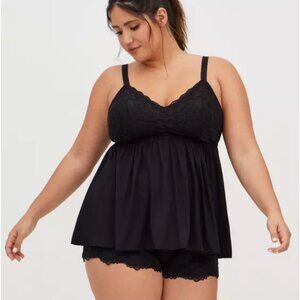 Torrid Woman's Plus-Size Black Super Soft Lace Babydoll Sleep Tank Sz 22/24